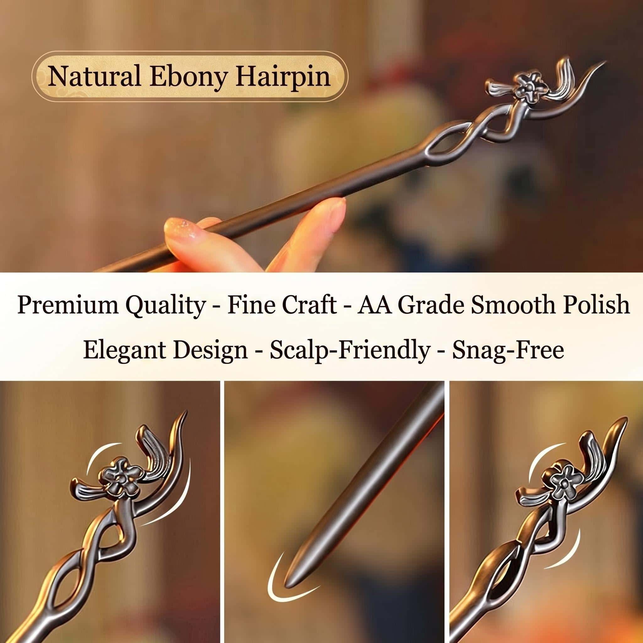 Handmade Ebony Plum Blossom Hair Stick — Carved Zen Wood Hair Pin