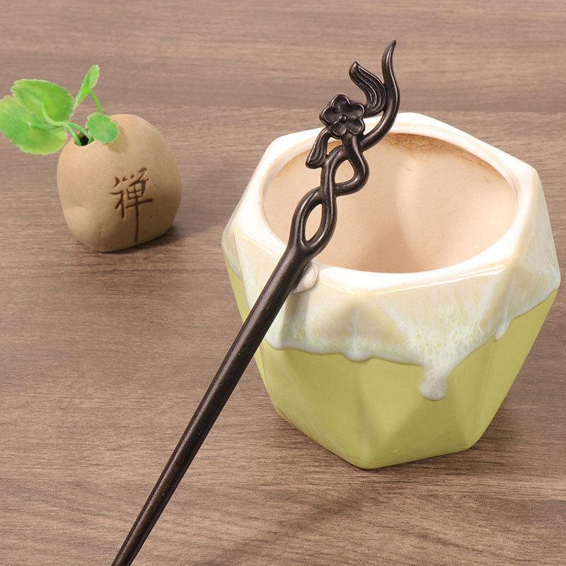Handmade Ebony Plum Blossom Hair Stick — Carved Zen Wood Hair Pin