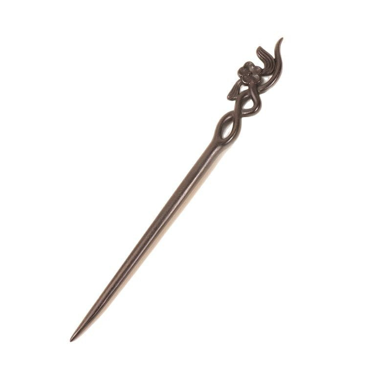 Handmade Ebony Plum Blossom Hair Stick — Carved Zen Wood Hair Pin