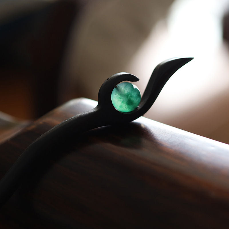 Natural Bead Ebony Wood Hair Stick — Handmade Zen Hair Pin