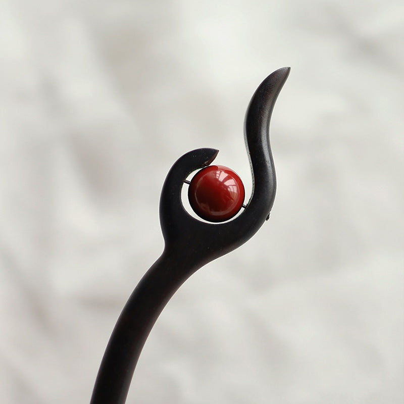 Natural Bead Ebony Wood Hair Stick — Handmade Zen Hair Pin
