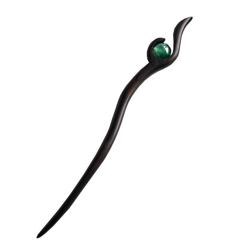 Natural Bead Ebony Wood Hair Stick — Handmade Zen Hair Pin