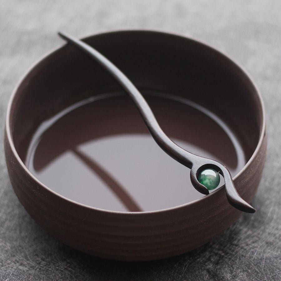 Natural Bead Ebony Wood Hair Stick — Handmade Zen Hair Pin