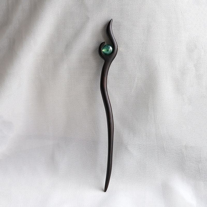 Natural Bead Ebony Wood Hair Stick — Handmade Zen Hair Pin